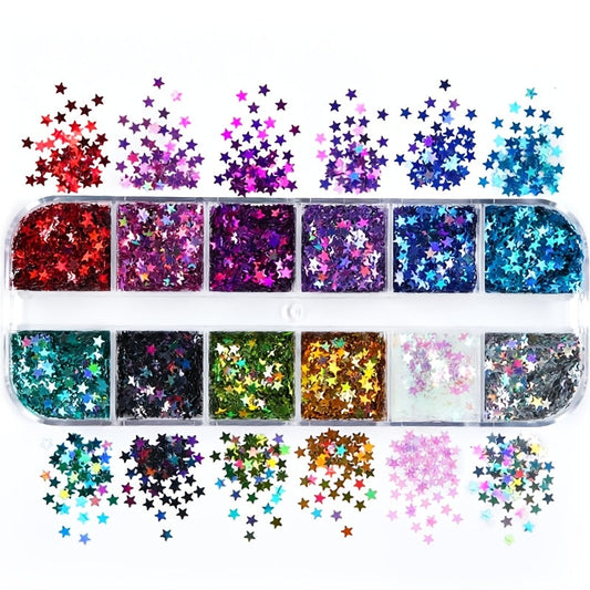 12 Couleurs de Sequins Étoiles – Sequins pailletés en boîte longue pour DIY et scrapbooking