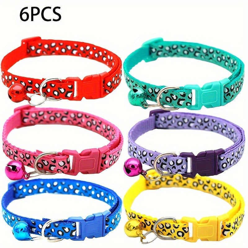 Set de 6 colliers pour chat imprimé léopard – Réglables et sécurisés avec clochette