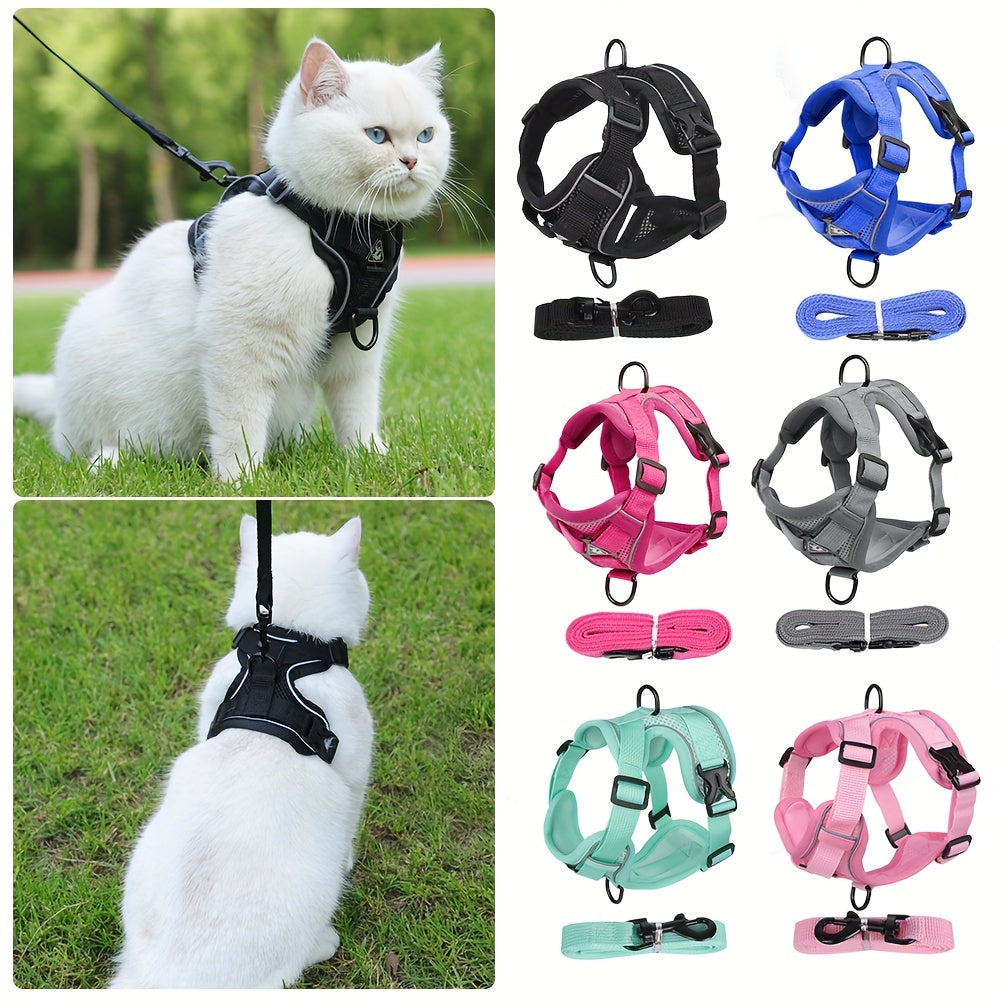 Harnais réfléchissant pour chat avec ensemble laisse – Idéal pour les promenades et l’entraînement