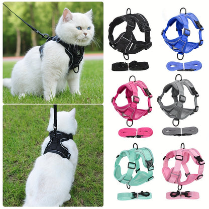 Harnais réfléchissant pour chat avec ensemble laisse – Idéal pour les promenades et l’entraînement