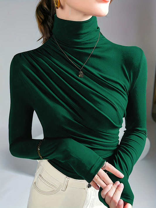 Top Plissé Chic avec Col Montant – Choix Stylé et Confortable pour l’Automne et l’Hiver