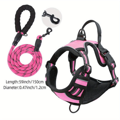 Harnais réfléchissant pour chien avec ensemble laisse – Réglable et sécuritaire pour promenades et entraînement