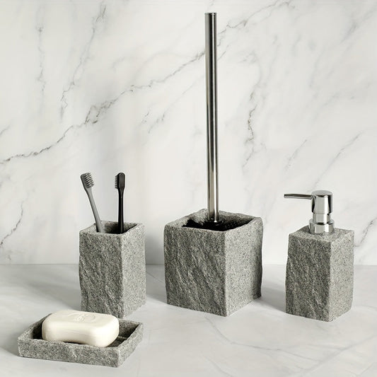 Set de Salle de Bain en Résine Grise – Ensemble de Luxe 4 Pièces pour une Salle de Bain Élégante