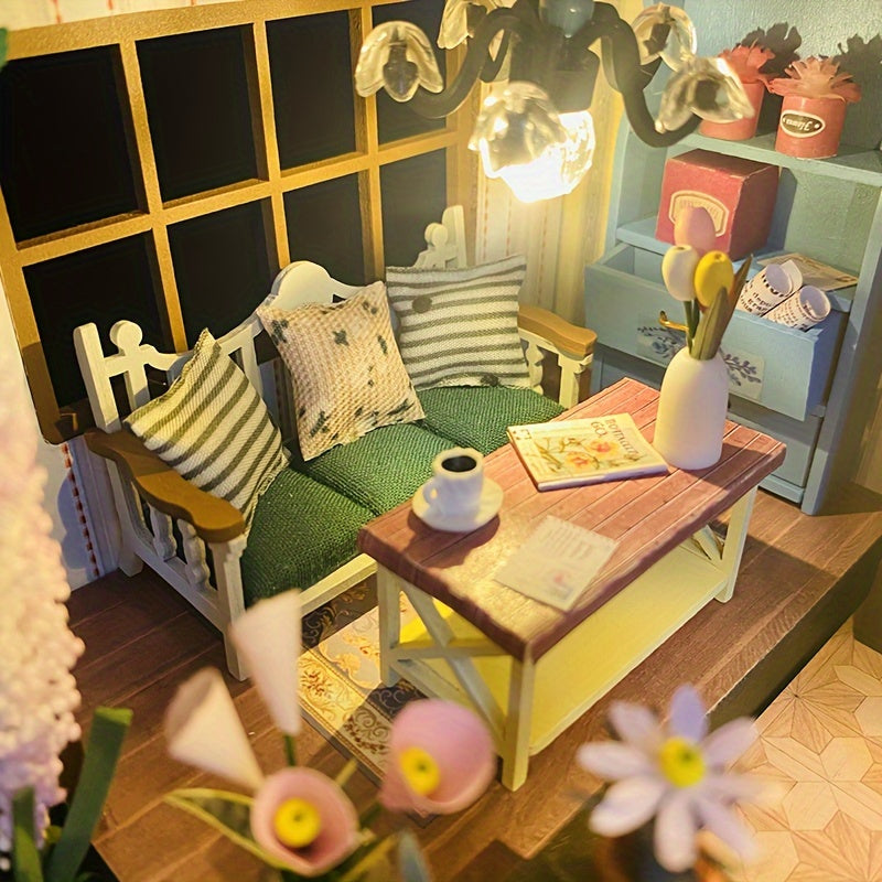 Maison-serre miniature DIY avec éclairage – Puzzle 3D fait main pour décoration créative