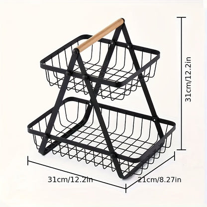 Panier de rangement 2 ou 3 étages avec poignée en bois - Solution élégante pour cuisine et salle de bain