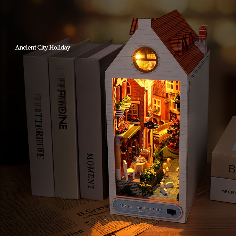 Support à livres maison de Bruges DIY – Modèle 3D en bois de la vieille ville