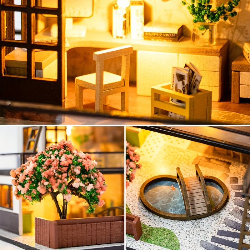 Kit de puzzle 3D villa miniature – Modèle fait main avec éclairage LED et intérieur détaillé