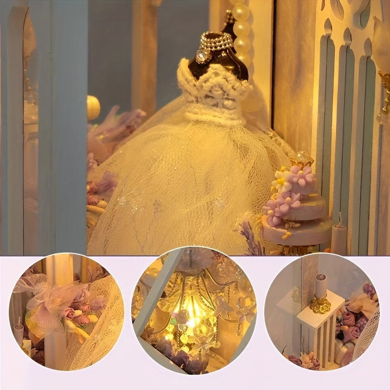 Maison de poupée robe de mariée DIY – Kit de construction 3D avec éclairage et meubles décoratifs