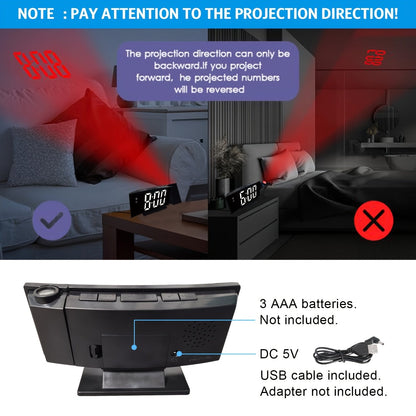 Réveil projecteur digital – Affichage LED et fonction snooze avec luminosité réglable