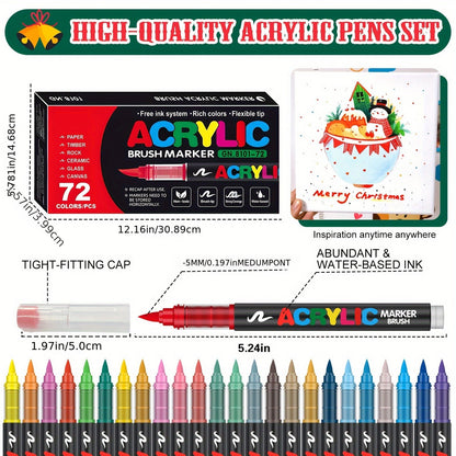 Set de 72 Marqueurs de Peinture Acrylique – Parfait pour la Peinture Créative sur Divers Supports