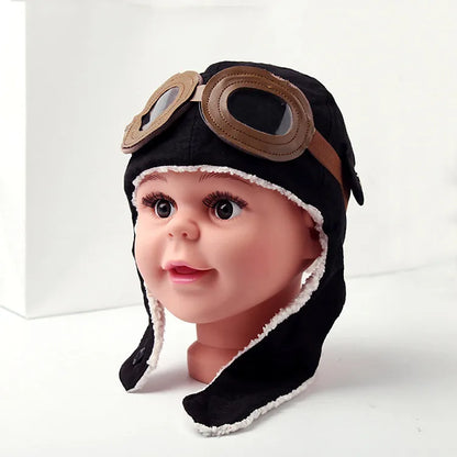 Chapeau de pilote pour enfants – Chapeau chaud avec lunettes en cuir pour 3 mois à 5 ans