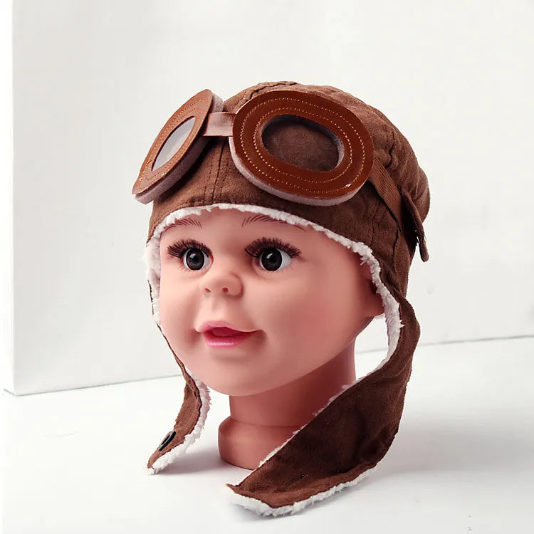 Chapeau de pilote pour enfants – Chapeau chaud avec lunettes en cuir pour 3 mois à 5 ans