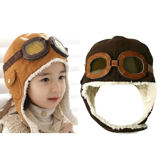 Chapeau de pilote pour enfants – Chapeau chaud avec lunettes en cuir pour 3 mois à 5 ans
