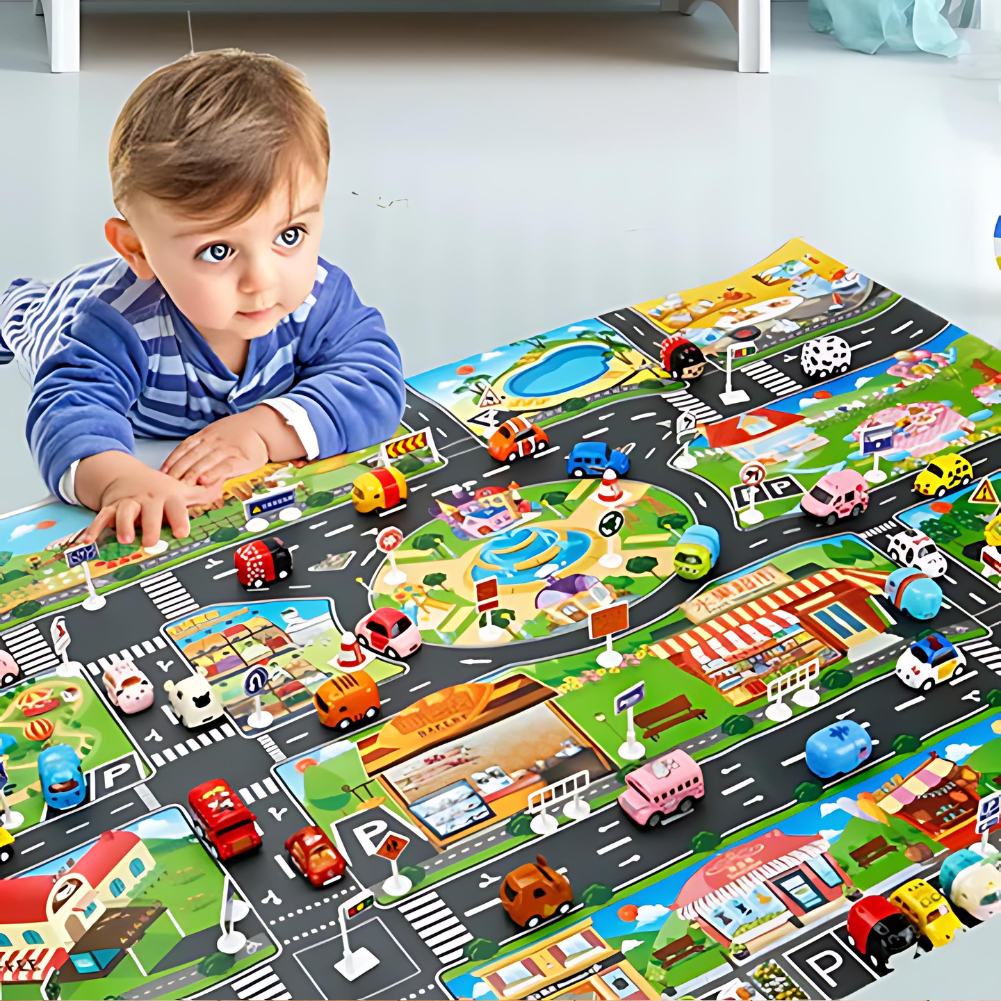 PlayCity - Tapis de Jeu - Voitures et Panneaux de Signalisation