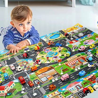 PlayCity - Tapis de Jeu - Voitures et Panneaux de Signalisation