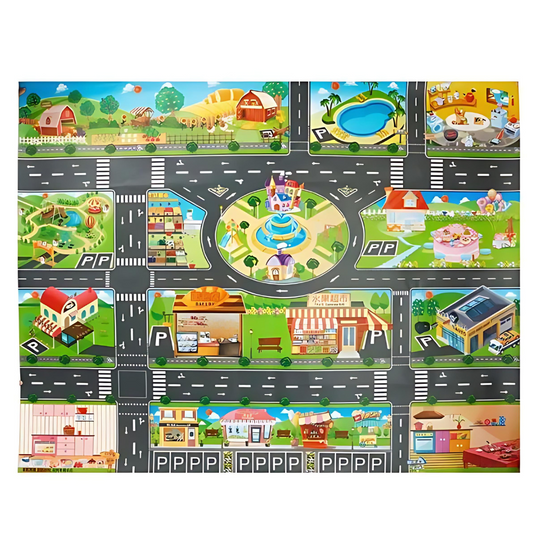 PlayCity - Tapis de Jeu - Voitures et Panneaux de Signalisation