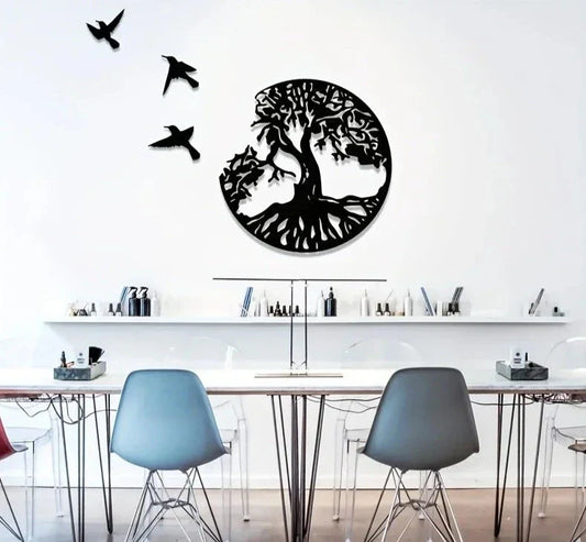 Décoration Murale Arbre de Vie avec Oiseaux – Équilibre Naturel et Liberté