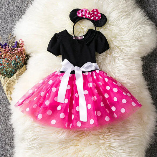 Costume Minnie Mouse pour filles – Robe à pois avec serre-tête et nœud