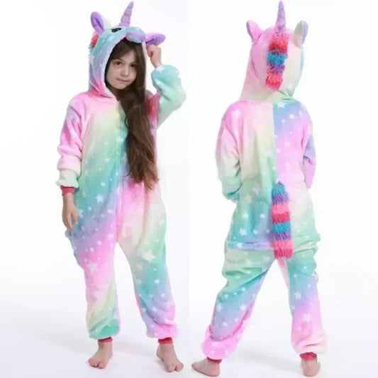 Combinaison en polaire licorne – Pyjama mignon avec corne et oreilles pour filles