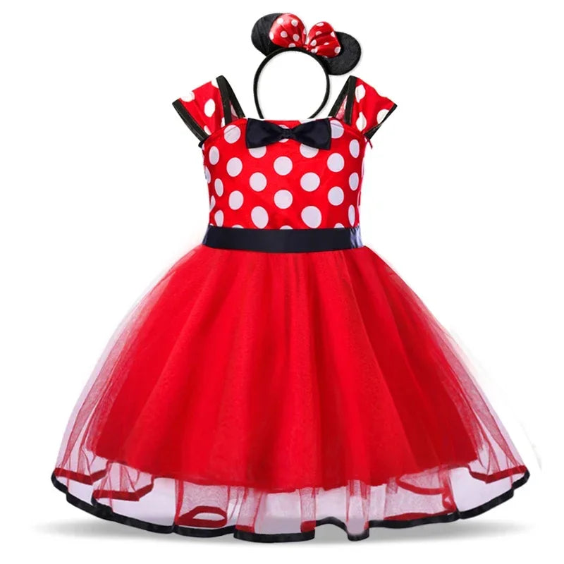 Costume Minnie Mouse pour filles – Robe à pois avec serre-tête et nœud