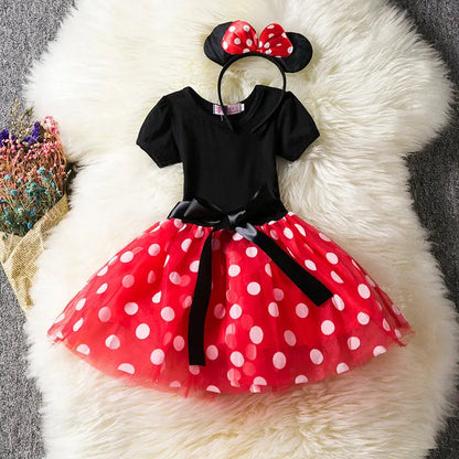 Costume Minnie Mouse pour filles – Robe à pois avec serre-tête et nœud