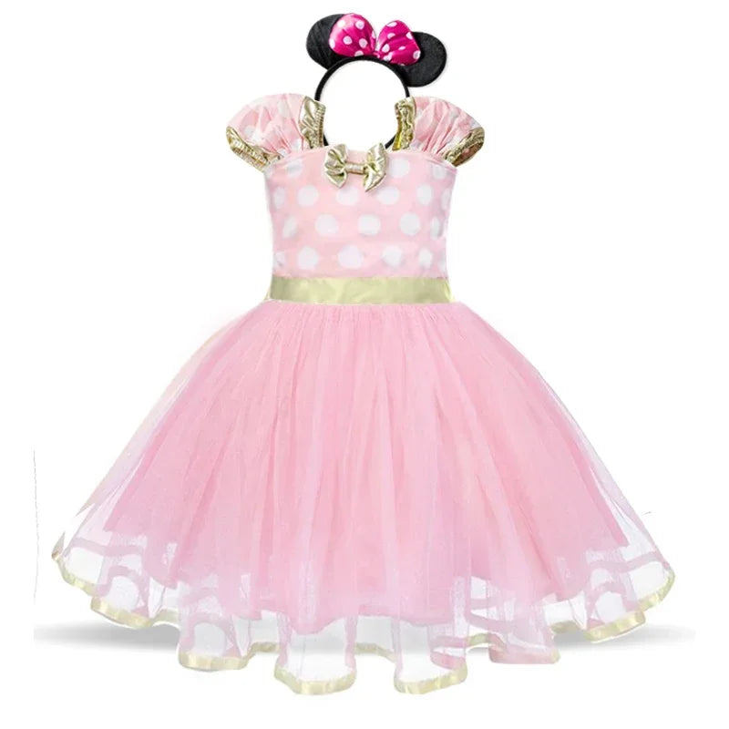 Costume Minnie Mouse pour filles – Robe à pois avec serre-tête et nœud