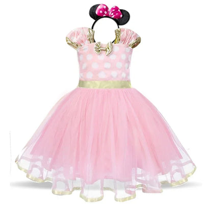 Costume Minnie Mouse pour filles – Robe à pois avec serre-tête et nœud