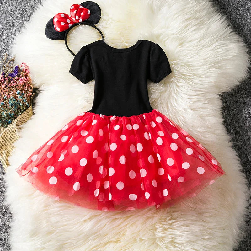 Costume Minnie Mouse pour filles – Robe à pois avec serre-tête et nœud