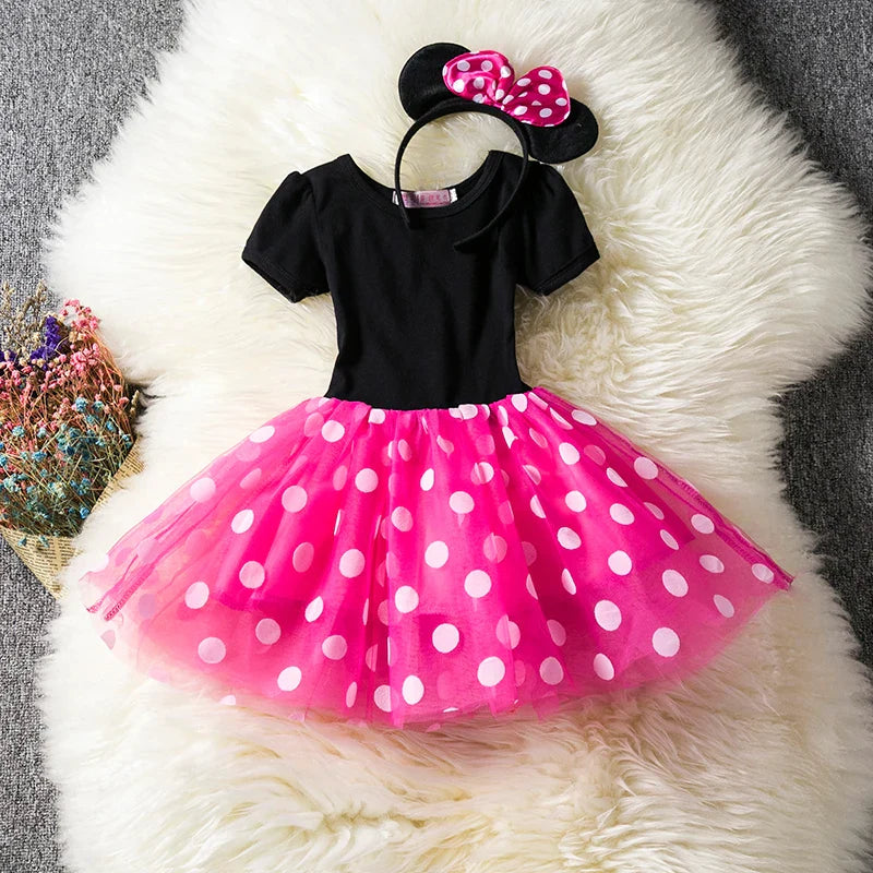 Costume Minnie Mouse pour filles – Robe à pois avec serre-tête et nœud