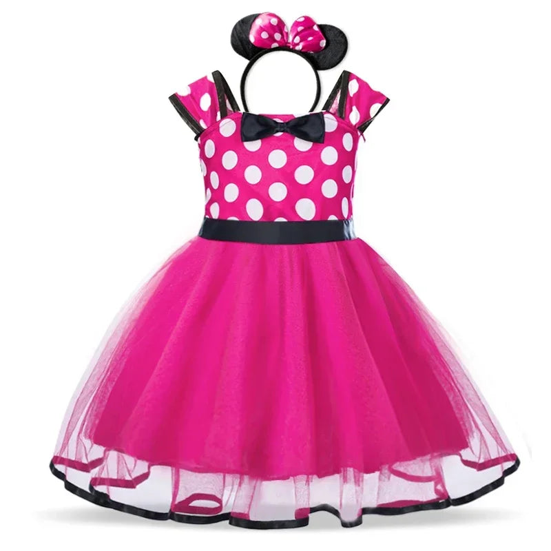 Costume Minnie Mouse pour filles – Robe à pois avec serre-tête et nœud