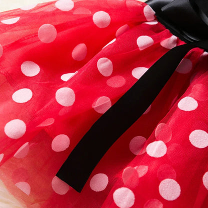 Costume Minnie Mouse pour filles – Robe à pois avec serre-tête et nœud
