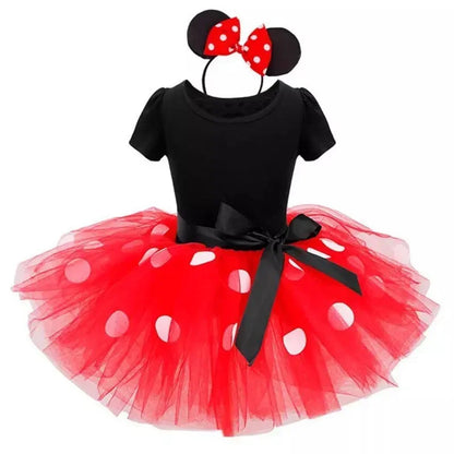 Costume Minnie Mouse pour filles – Robe à pois avec serre-tête et nœud