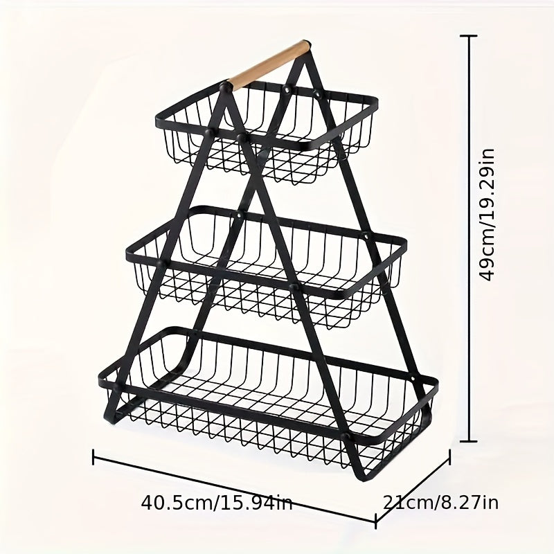 Panier de rangement 2 ou 3 étages avec poignée en bois - Solution élégante pour cuisine et salle de bain