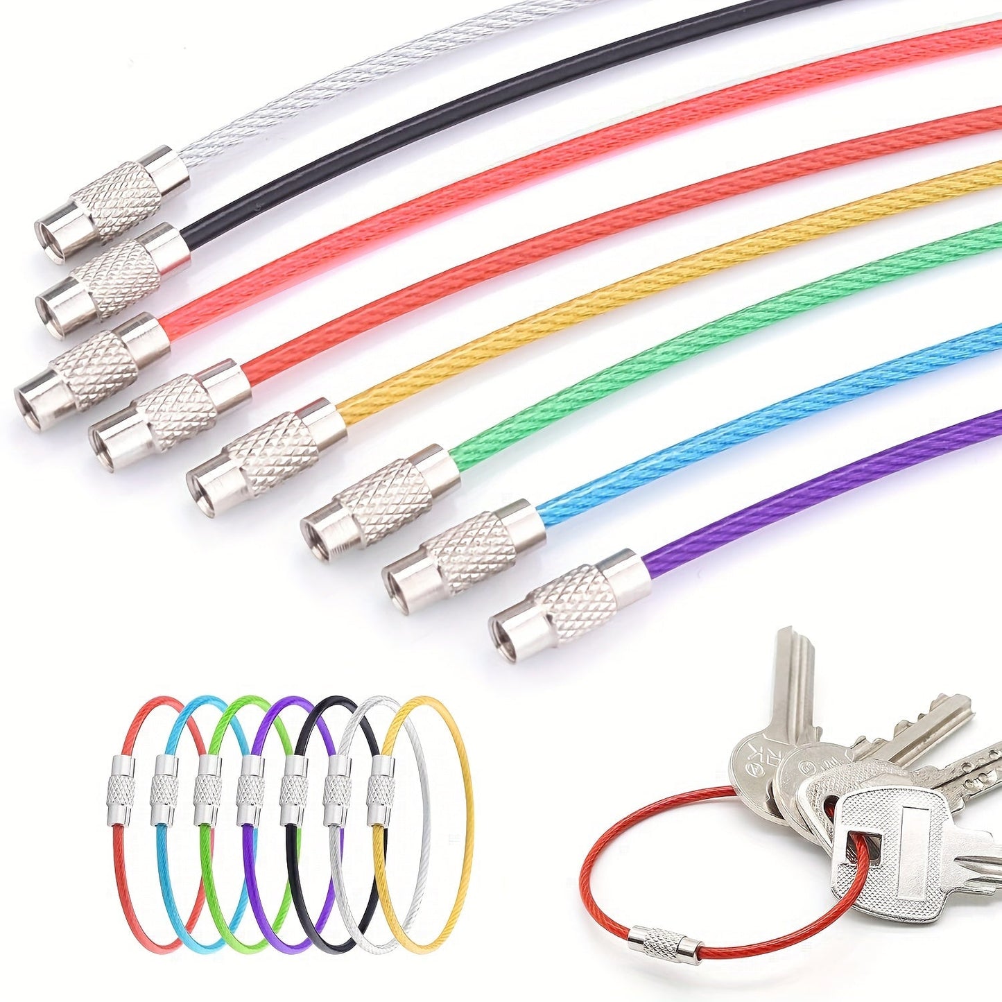 Set de 10 Porte-clés Câble en Acier – Porte-clés Durables pour Voyage et Activités de Plein Air