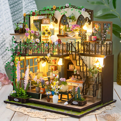 Maison-serre miniature DIY avec éclairage – Puzzle 3D fait main pour décoration créative