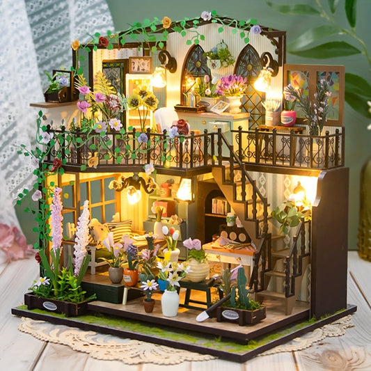 Maison-serre miniature DIY avec éclairage – Puzzle 3D fait main pour décoration créative