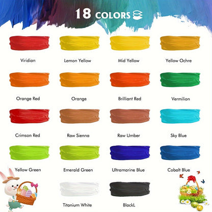 Set de Peinture Acrylique – 28 Pièces, Comprenant 18 Couleurs de Peinture Acrylique et 10 Pinceaux