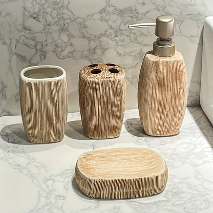 Set de Salle de Bain en Céramique Style Grain de Bois – Accessoires de Luxe pour une Touche Naturelle dans votre Salle de Bain