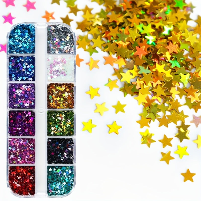 12 Couleurs de Sequins Étoiles – Sequins pailletés en boîte longue pour DIY et scrapbooking