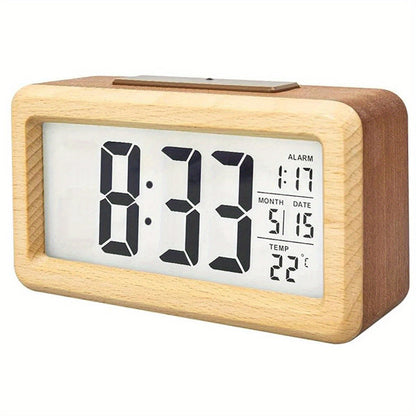 Réveil digital en bois – Écran LED avec température et date