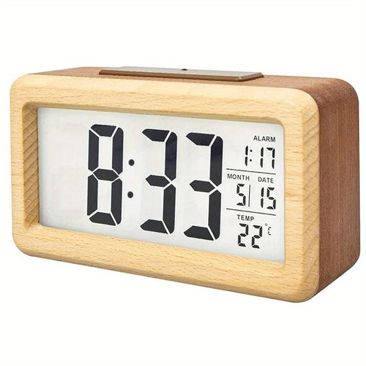 Réveil digital en bois – Écran LED avec température et date