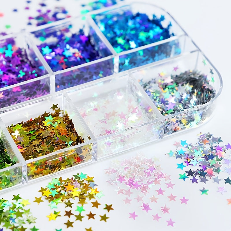 12 Couleurs de Sequins Étoiles – Sequins pailletés en boîte longue pour DIY et scrapbooking