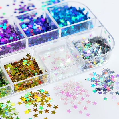 12 Couleurs de Sequins Étoiles – Sequins pailletés en boîte longue pour DIY et scrapbooking