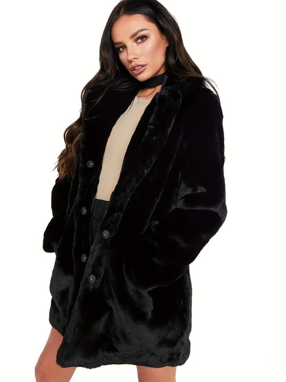 Manteau d'hiver mi-long élégant pour femme en fausse fourrure - Stylé et chaud pour les mois froids