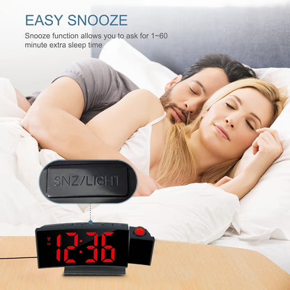 Réveil projecteur digital – Affichage LED et fonction snooze avec luminosité réglable
