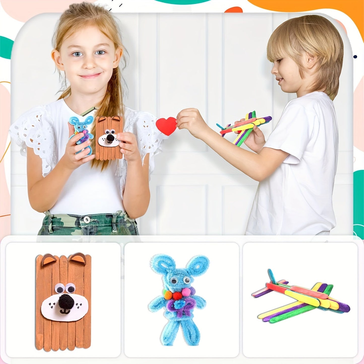 Set complet de bricolage pour enfants – Ensemble créatif avec autocollants, bâtonnets, plumes et plus
