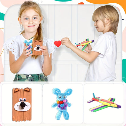 Set complet de bricolage pour enfants – Ensemble créatif avec autocollants, bâtonnets, plumes et plus