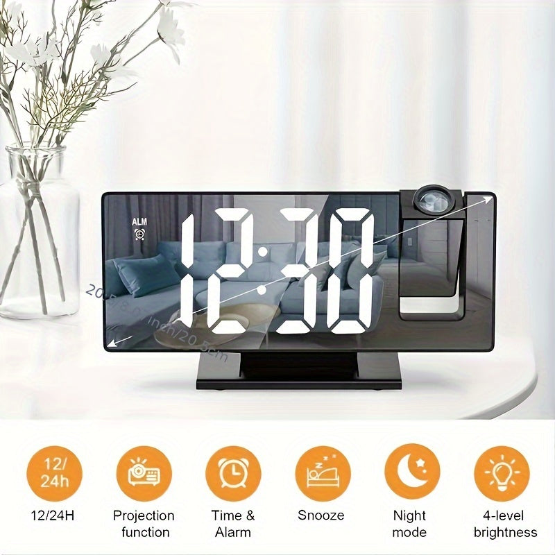 Réveil miroir digital avec projection – Grand écran LED et fonction alarme multifonction