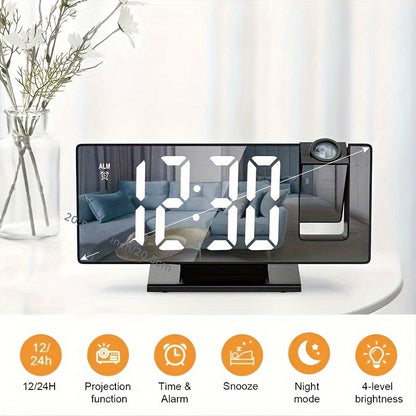 Réveil miroir digital avec projection – Grand écran LED et fonction alarme multifonction