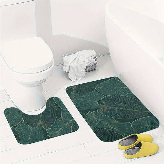 Set de Tapis de Bain Feuilles Tropicales – Absorbant et Confortable pour la Salle de Bain